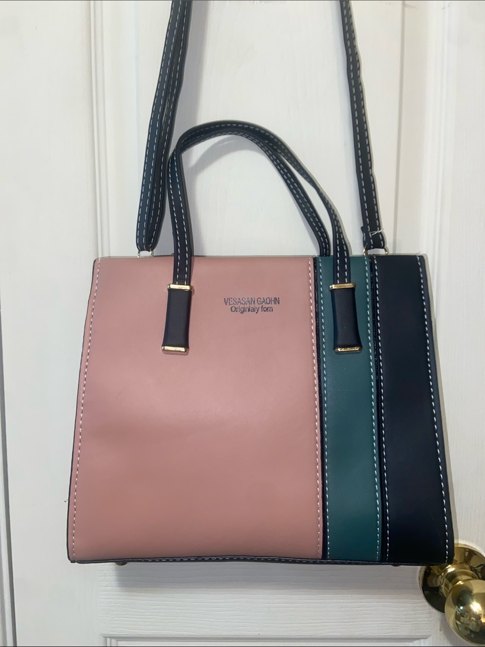 Pink, Teal & Black Two-Tone Structured Satchel